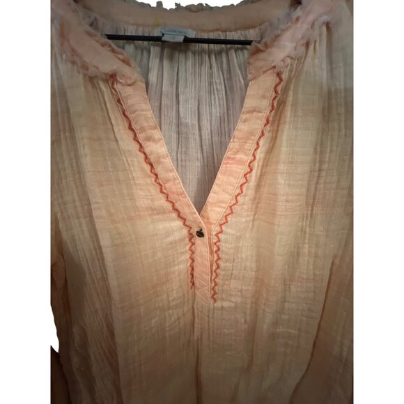 Sundance Womens Peach Peasant Blouse M Long Sleeve Boho‎ Top 100% Cotton - Picture 3 of 5